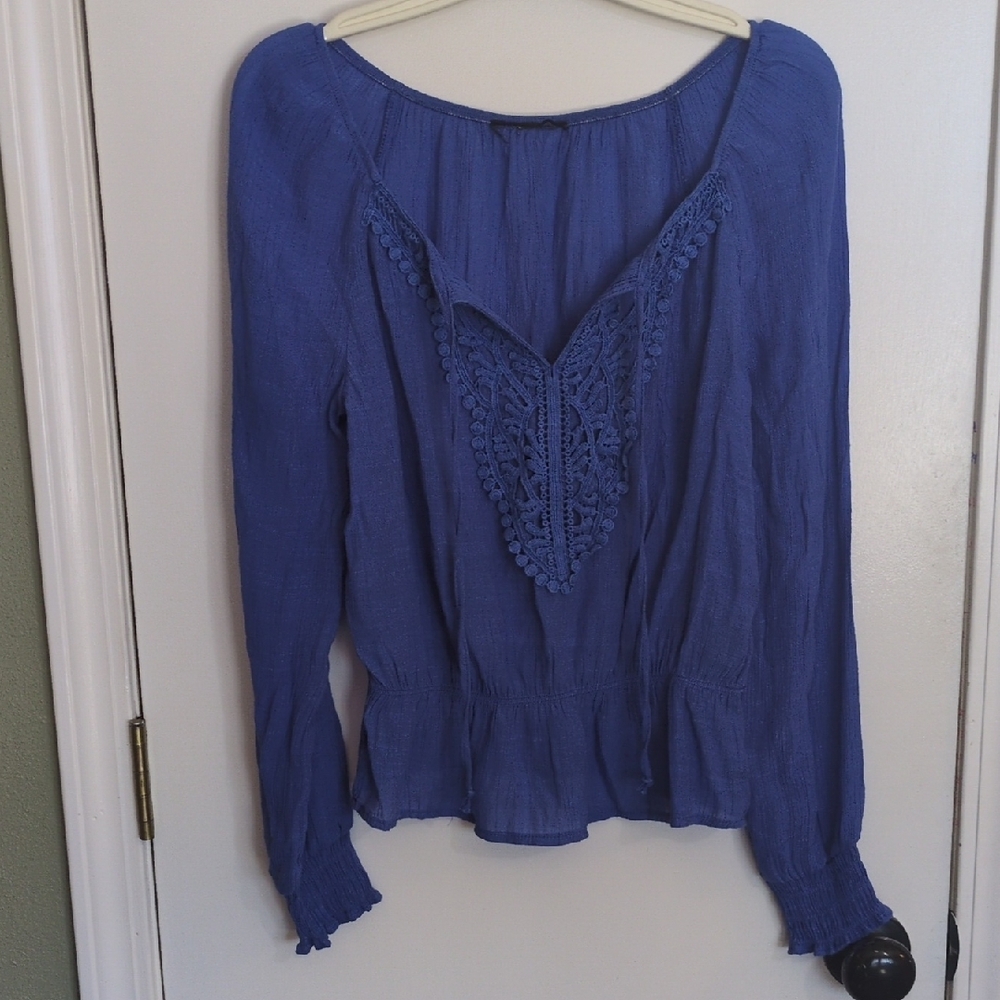 Boho Women's Blue Lace Detail Top